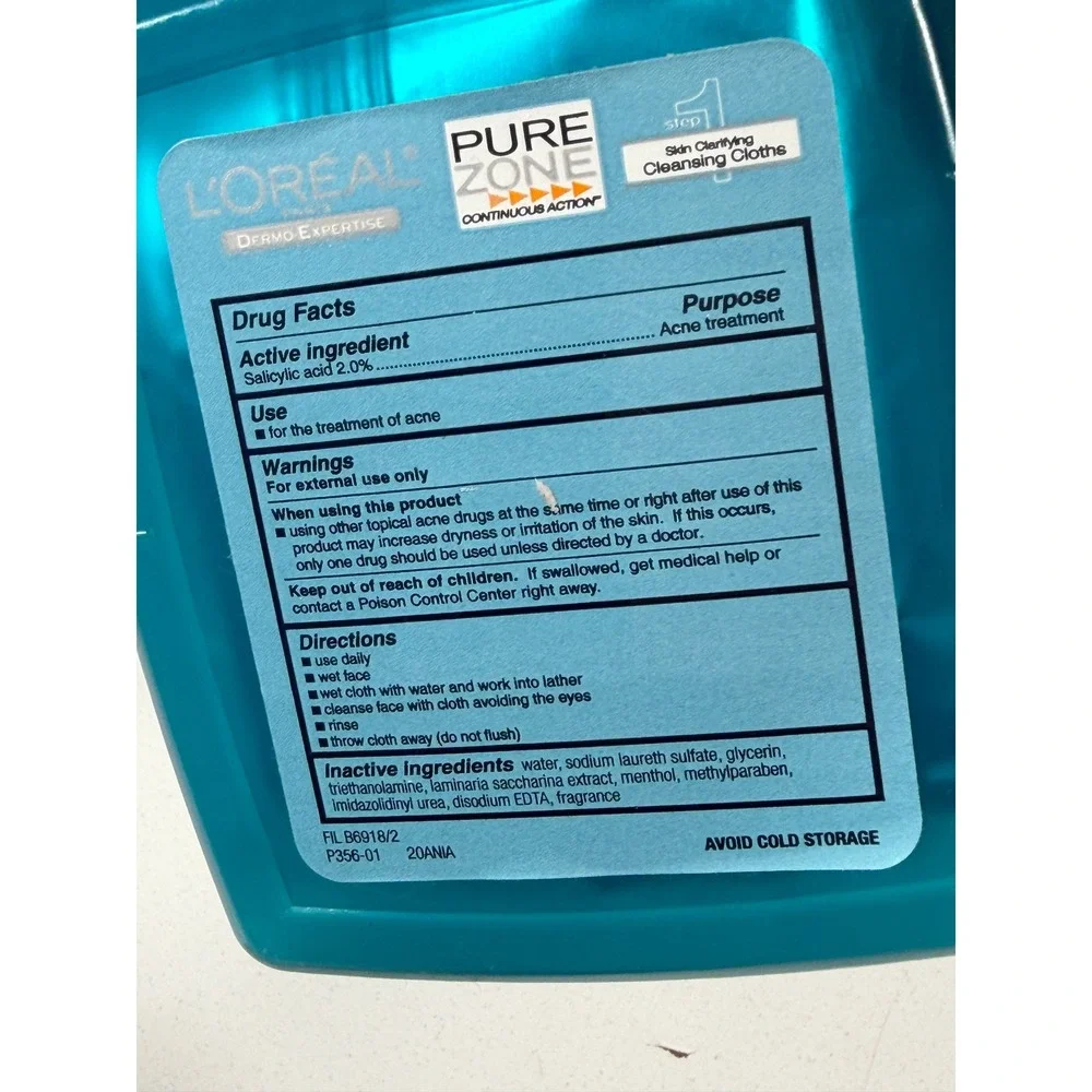 L'Oreal Pure Zone Skin Clarifying Cleansing‎ Cloths Acne Treatment Teal Case NEW